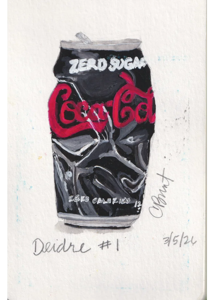 Deidre #1 — gouache painting of a crushed Coca-Cola Zero Sugar can