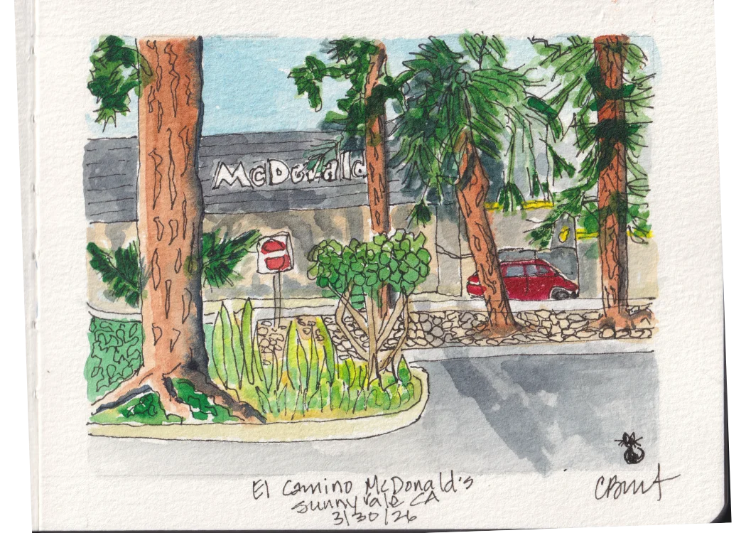 El Camino McDonald's — pen and ink with watercolor sketch in Sunnyvale, CA