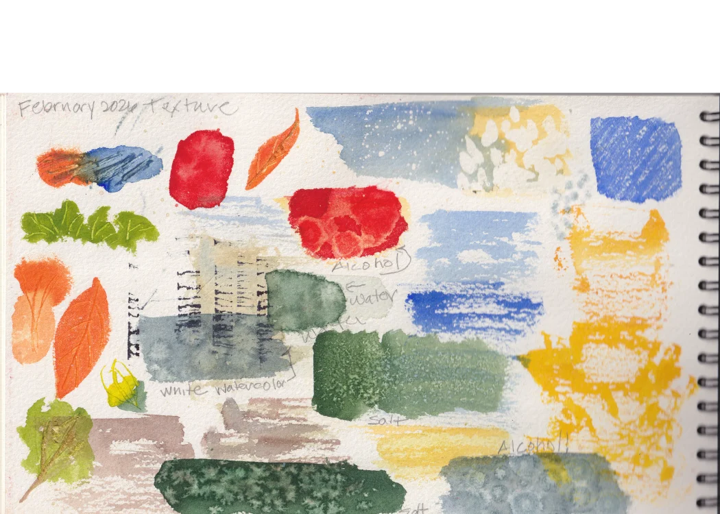 February 2026 Texture studies — watercolor experiments with alcohol, salt, water, and white watercolor