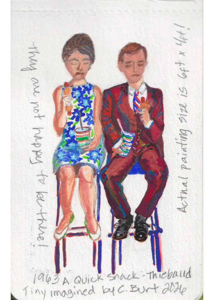 Tiny: A Quick Snack — gouache study after Thiebaud of a couple eating ice cream