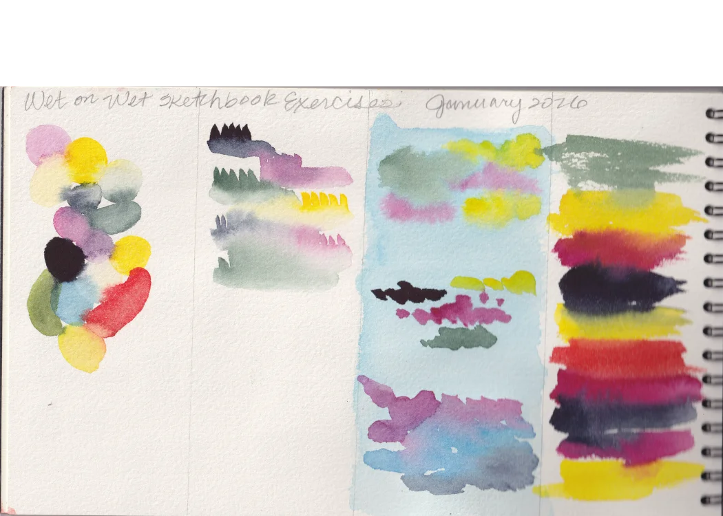 Wet on Wet sketchbook exercises — January 2026 watercolor color mixing studies